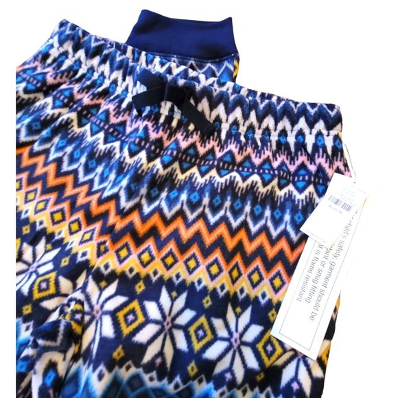Fleece Pants Pajamas Blue Red White Fair Isle Lounge Girls Medium 8 NWT JJ2149 - Picture 4 of 4